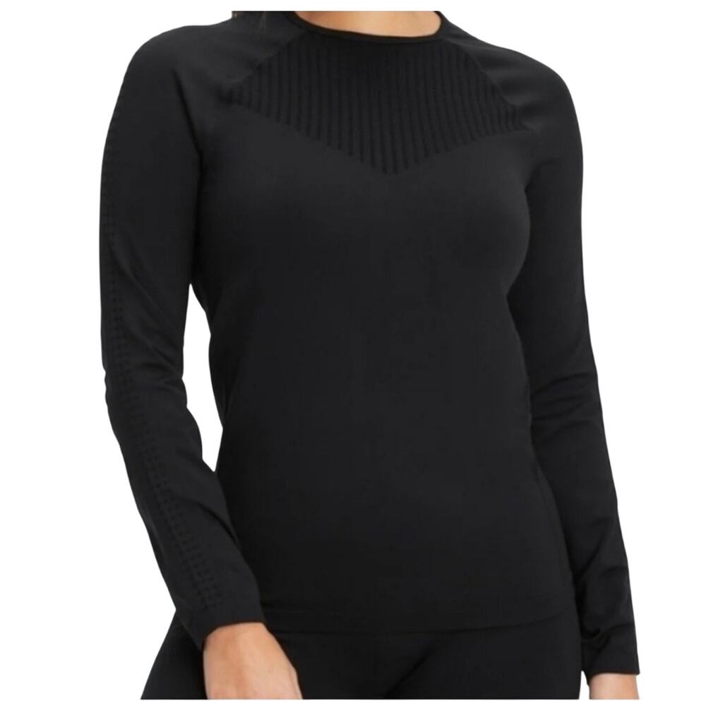 Fabletics Sync Seamless Long Sleeve Top, Black Women's Workout, Size Small